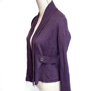 White + Warren Purple 100% Cashmere Cropped Open Cardigan Womens Sz M
